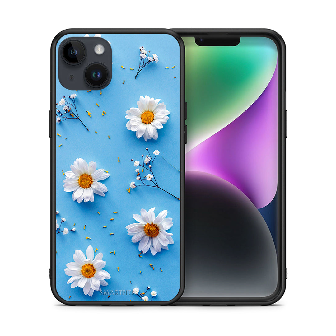 Θήκη iPhone 15 Plus Real Daisies από τη Smartfits με σχέδιο στο πίσω μέρος και μαύρο περίβλημα | iPhone 15 Plus Real Daisies case with colorful back and black bezels