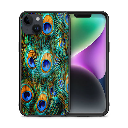 Θήκη iPhone 14 Plus Real Peacock Feathers από τη Smartfits με σχέδιο στο πίσω μέρος και μαύρο περίβλημα | iPhone 14 Plus Real Peacock Feathers case with colorful back and black bezels