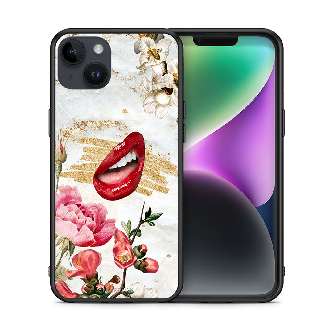 Θήκη iPhone 15 Plus Red Lips από τη Smartfits με σχέδιο στο πίσω μέρος και μαύρο περίβλημα | iPhone 15 Plus Red Lips case with colorful back and black bezels