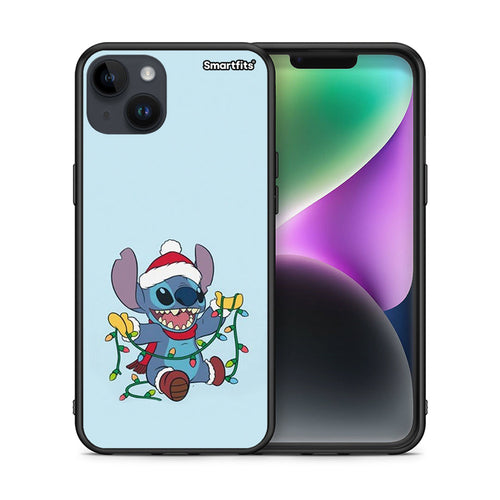 Θήκη iPhone 14 Plus Santa Stich από τη Smartfits με σχέδιο στο πίσω μέρος και μαύρο περίβλημα | iPhone 14 Plus Santa Stich case with colorful back and black bezels