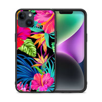 Thumbnail for Θήκη iPhone 15 Plus Tropical Flowers από τη Smartfits με σχέδιο στο πίσω μέρος και μαύρο περίβλημα | iPhone 15 Plus Tropical Flowers case with colorful back and black bezels