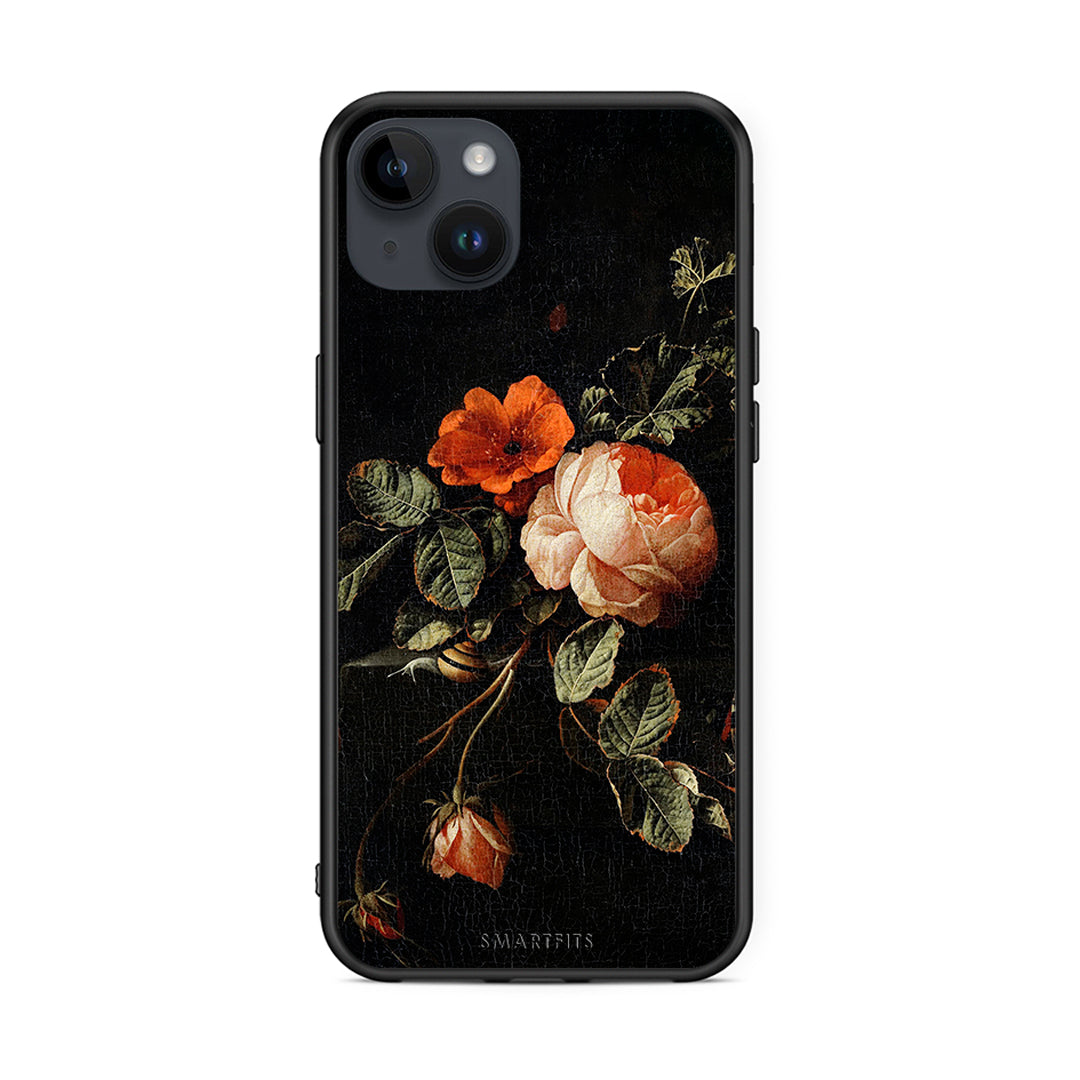 iPhone 15 Plus Vintage Roses θήκη από τη Smartfits με σχέδιο στο πίσω μέρος και μαύρο περίβλημα | Smartphone case with colorful back and black bezels by Smartfits