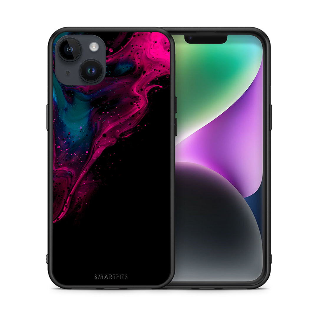 Θήκη iPhone 14 Plus Pink Black Watercolor από τη Smartfits με σχέδιο στο πίσω μέρος και μαύρο περίβλημα | iPhone 14 Plus Pink Black Watercolor case with colorful back and black bezels