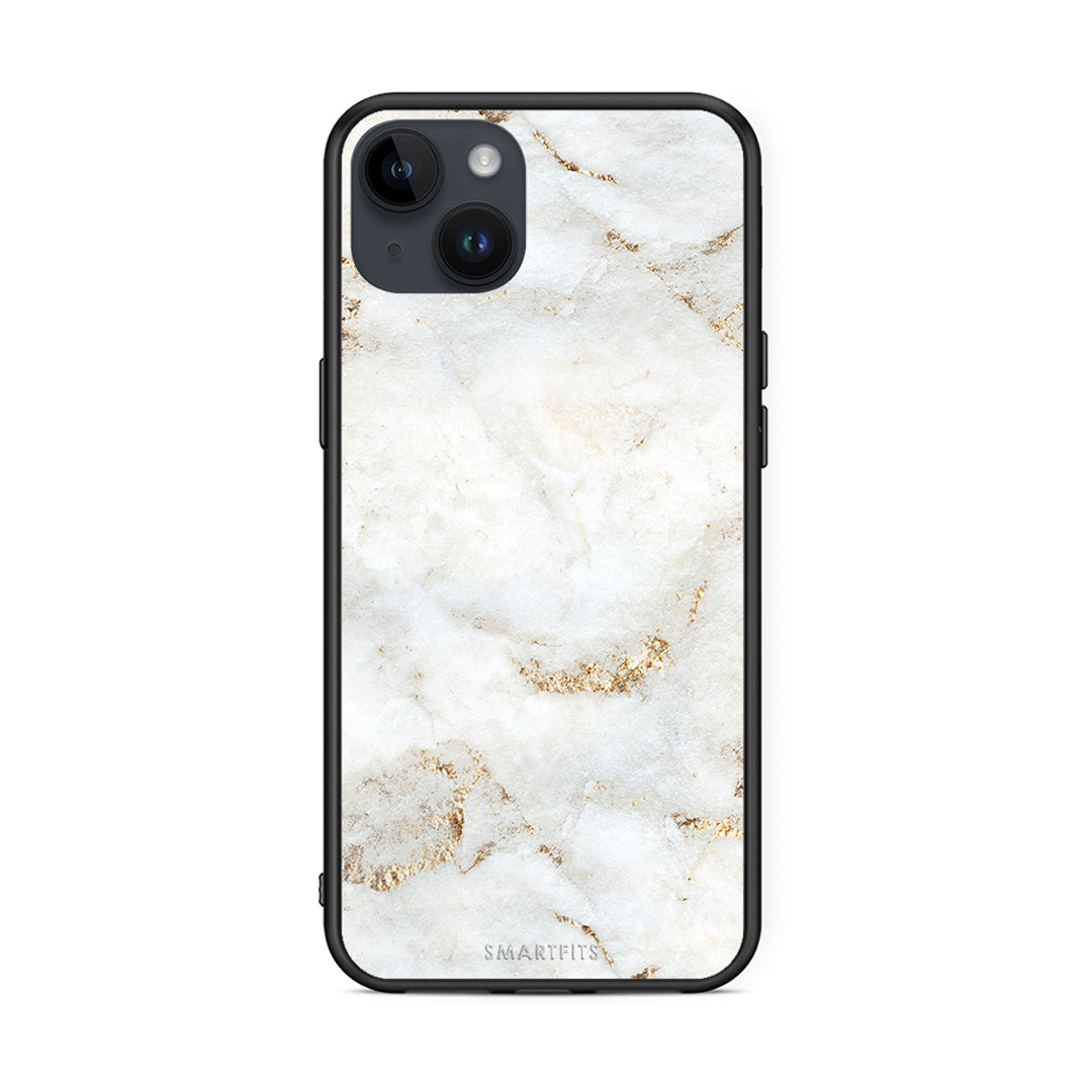 iPhone 14 Plus White Gold Marble θήκη από τη Smartfits με σχέδιο στο πίσω μέρος και μαύρο περίβλημα | Smartphone case with colorful back and black bezels by Smartfits
