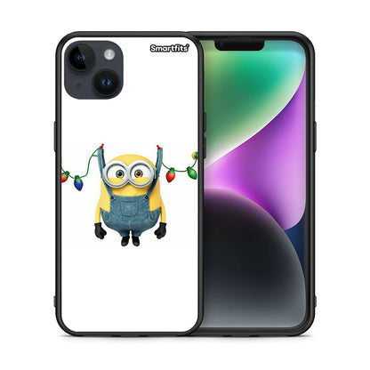 Θήκη iPhone 15 Plus Xmas Minion Lights από τη Smartfits με σχέδιο στο πίσω μέρος και μαύρο περίβλημα | iPhone 15 Plus Xmas Minion Lights case with colorful back and black bezels