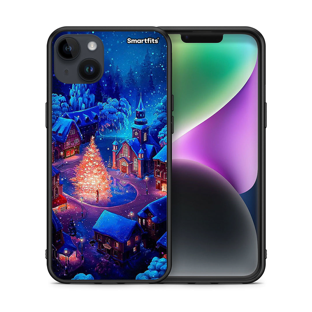 Θήκη iPhone 14 Plus Xmas Village από τη Smartfits με σχέδιο στο πίσω μέρος και μαύρο περίβλημα | iPhone 14 Plus Xmas Village case with colorful back and black bezels