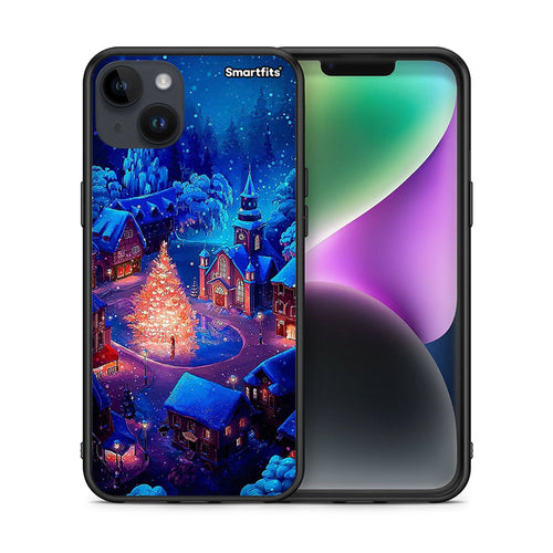 Θήκη iPhone 14 Plus Xmas Village από τη Smartfits με σχέδιο στο πίσω μέρος και μαύρο περίβλημα | iPhone 14 Plus Xmas Village case with colorful back and black bezels