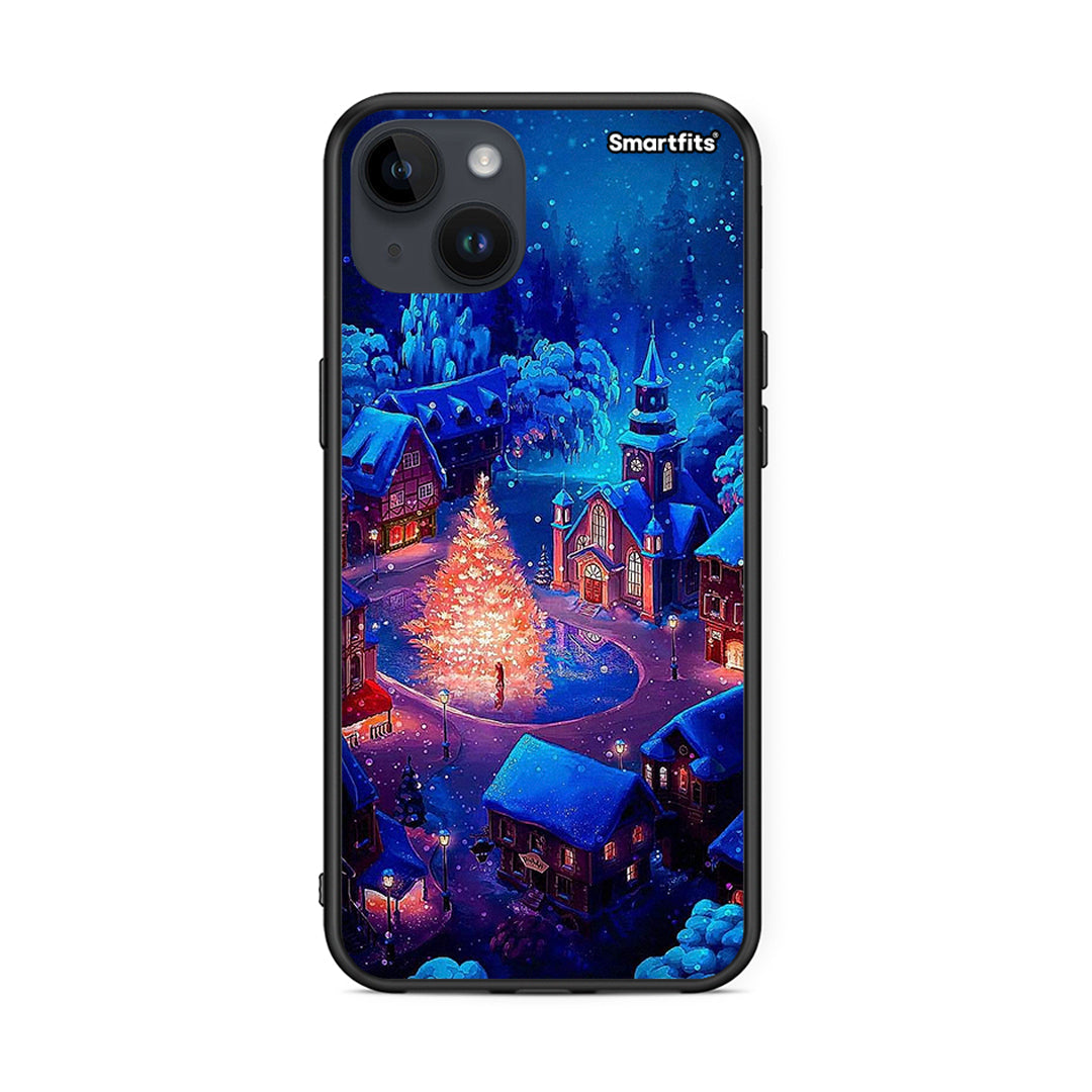 iPhone 15 Plus Xmas Village θήκη από τη Smartfits με σχέδιο στο πίσω μέρος και μαύρο περίβλημα | Smartphone case with colorful back and black bezels by Smartfits