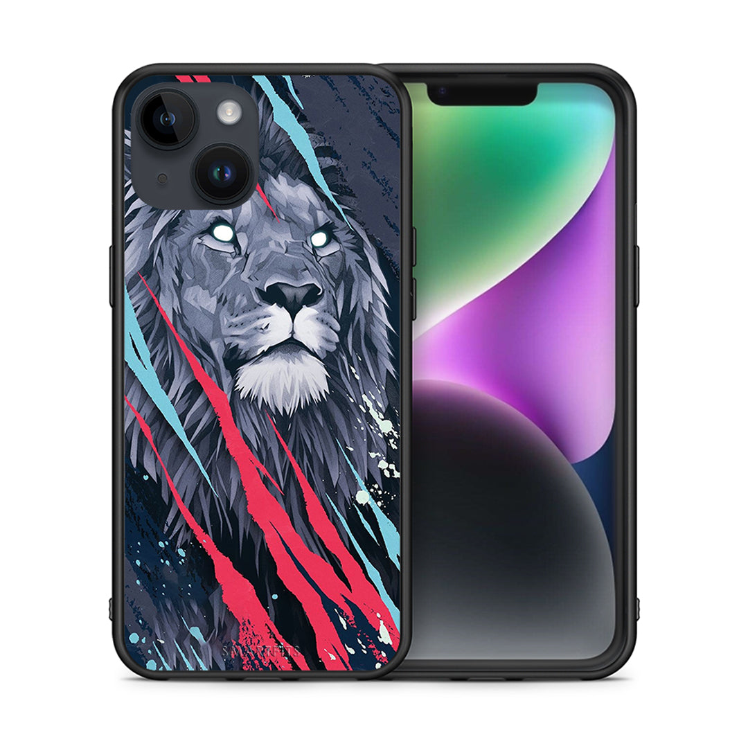 Θήκη iPhone 15 Lion Designer PopArt από τη Smartfits με σχέδιο στο πίσω μέρος και μαύρο περίβλημα | iPhone 15 Lion Designer PopArt case with colorful back and black bezels