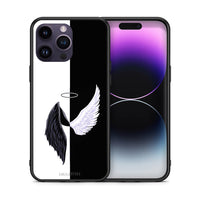 Thumbnail for Θήκη iPhone 14 Pro Angels Demons από τη Smartfits με σχέδιο στο πίσω μέρος και μαύρο περίβλημα | iPhone 14 Pro Angels Demons case with colorful back and black bezels