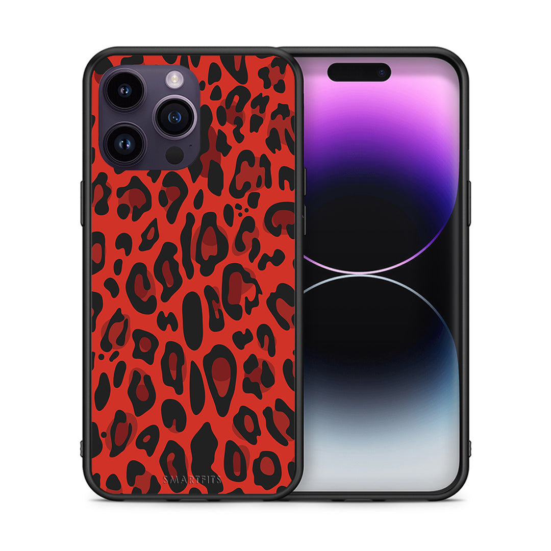 Θήκη iPhone 14 Pro Red Leopard Animal από τη Smartfits με σχέδιο στο πίσω μέρος και μαύρο περίβλημα | iPhone 14 Pro Red Leopard Animal case with colorful back and black bezels