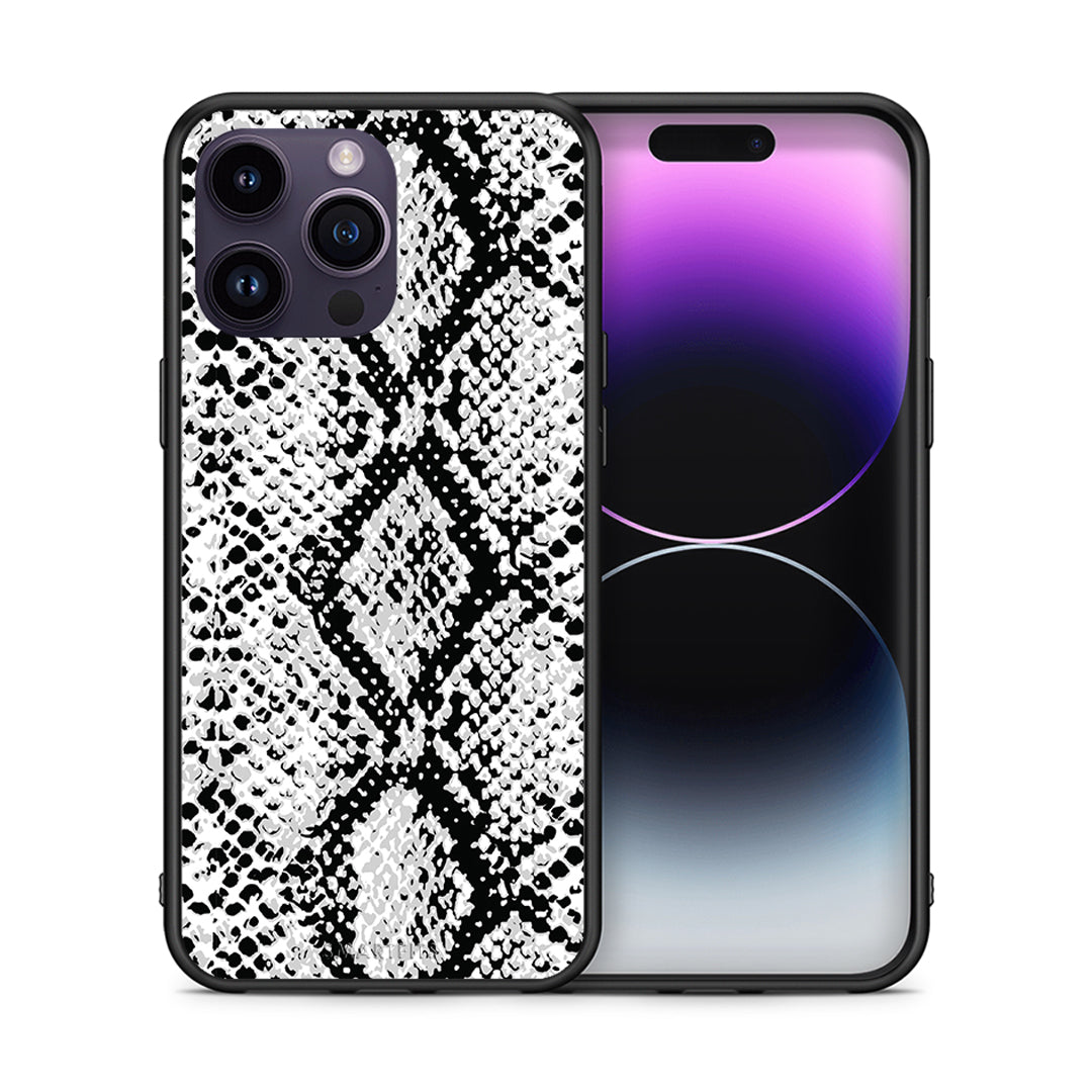 Θήκη iPhone 14 Pro White Snake Animal από τη Smartfits με σχέδιο στο πίσω μέρος και μαύρο περίβλημα | iPhone 14 Pro White Snake Animal case with colorful back and black bezels
