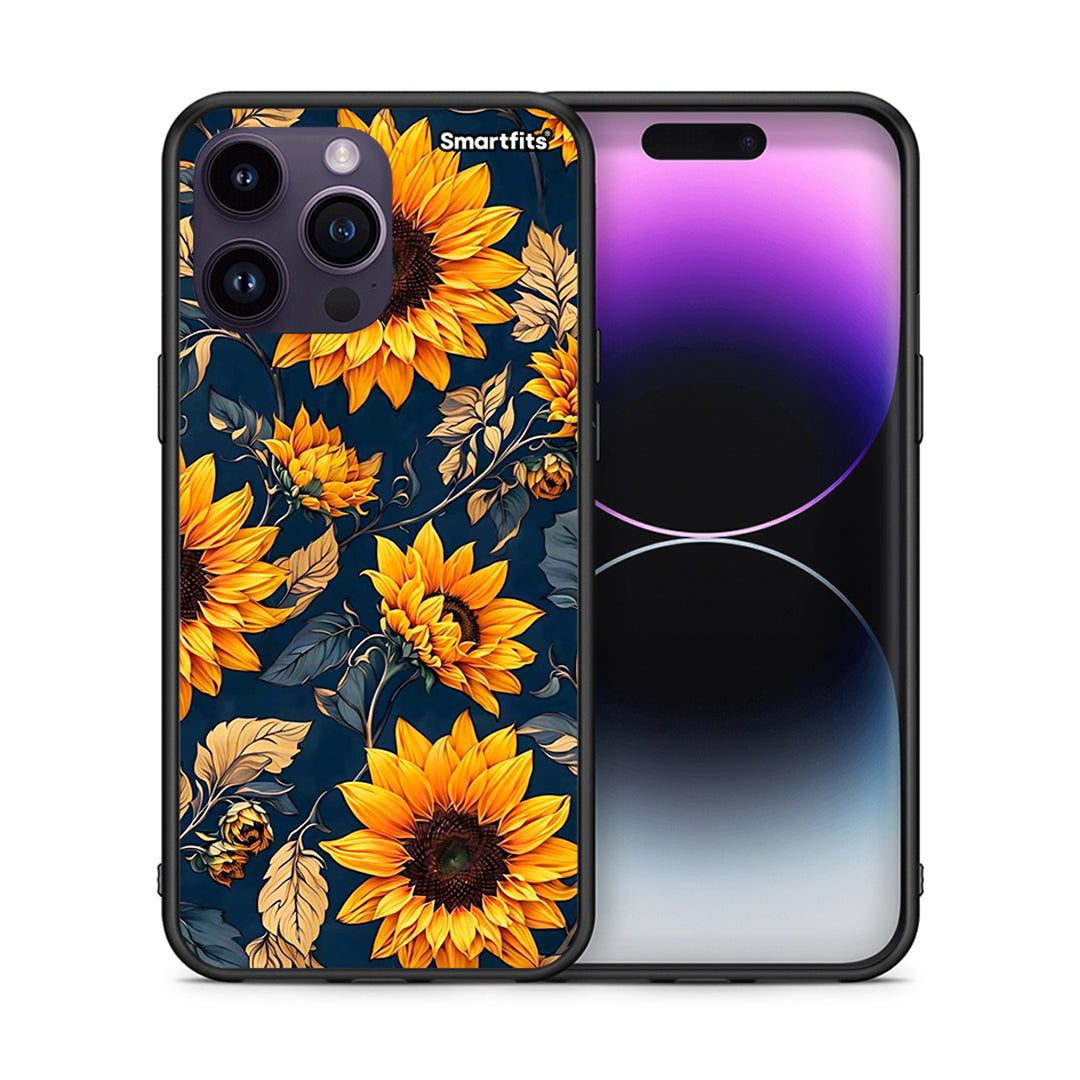 Θήκη iPhone 15 Pro Autumn Sunflowers από τη Smartfits με σχέδιο στο πίσω μέρος και μαύρο περίβλημα | iPhone 15 Pro Autumn Sunflowers case with colorful back and black bezels