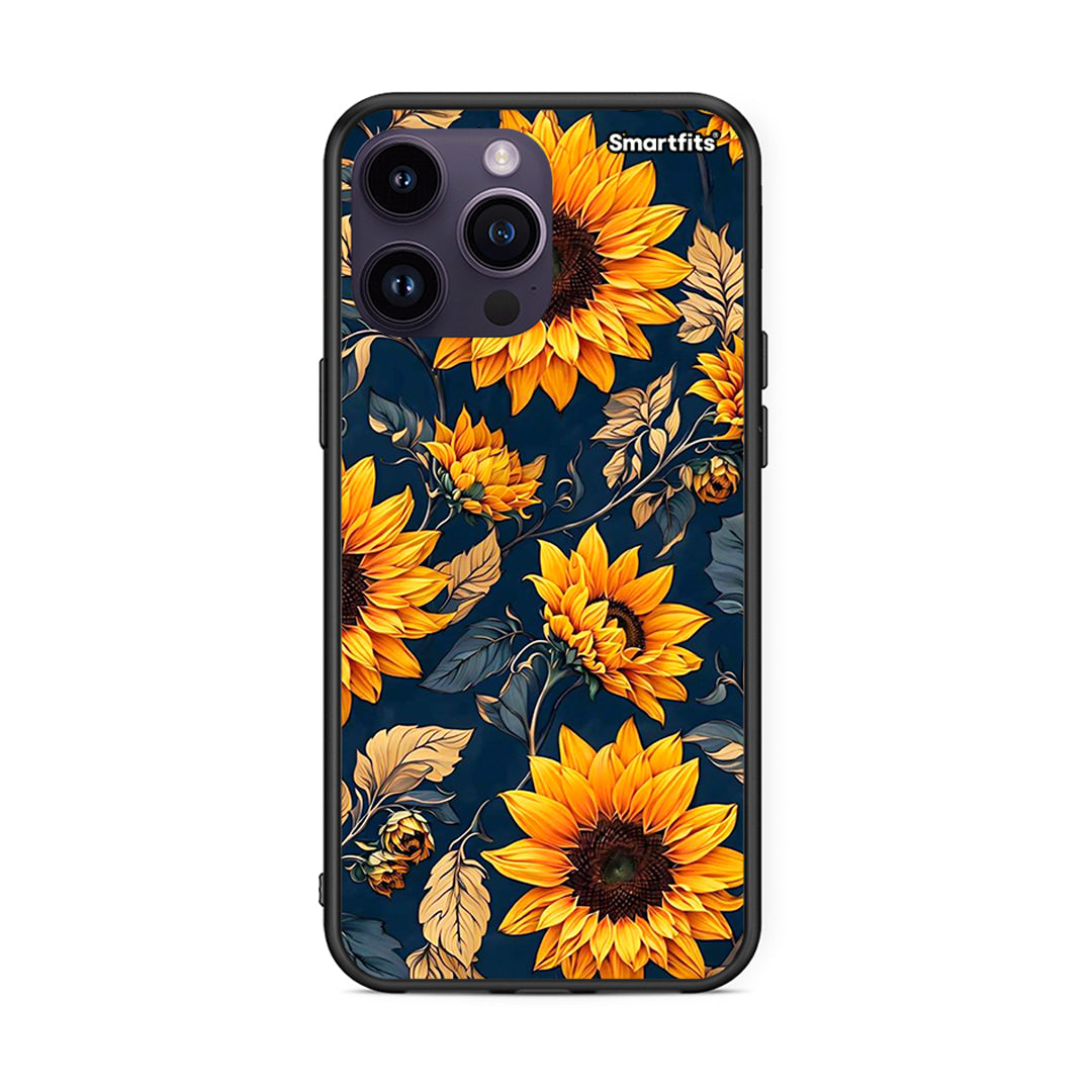 iPhone 14 Pro Autumn Sunflowers Θήκη από τη Smartfits με σχέδιο στο πίσω μέρος και μαύρο περίβλημα | Smartphone case with colorful back and black bezels by Smartfits