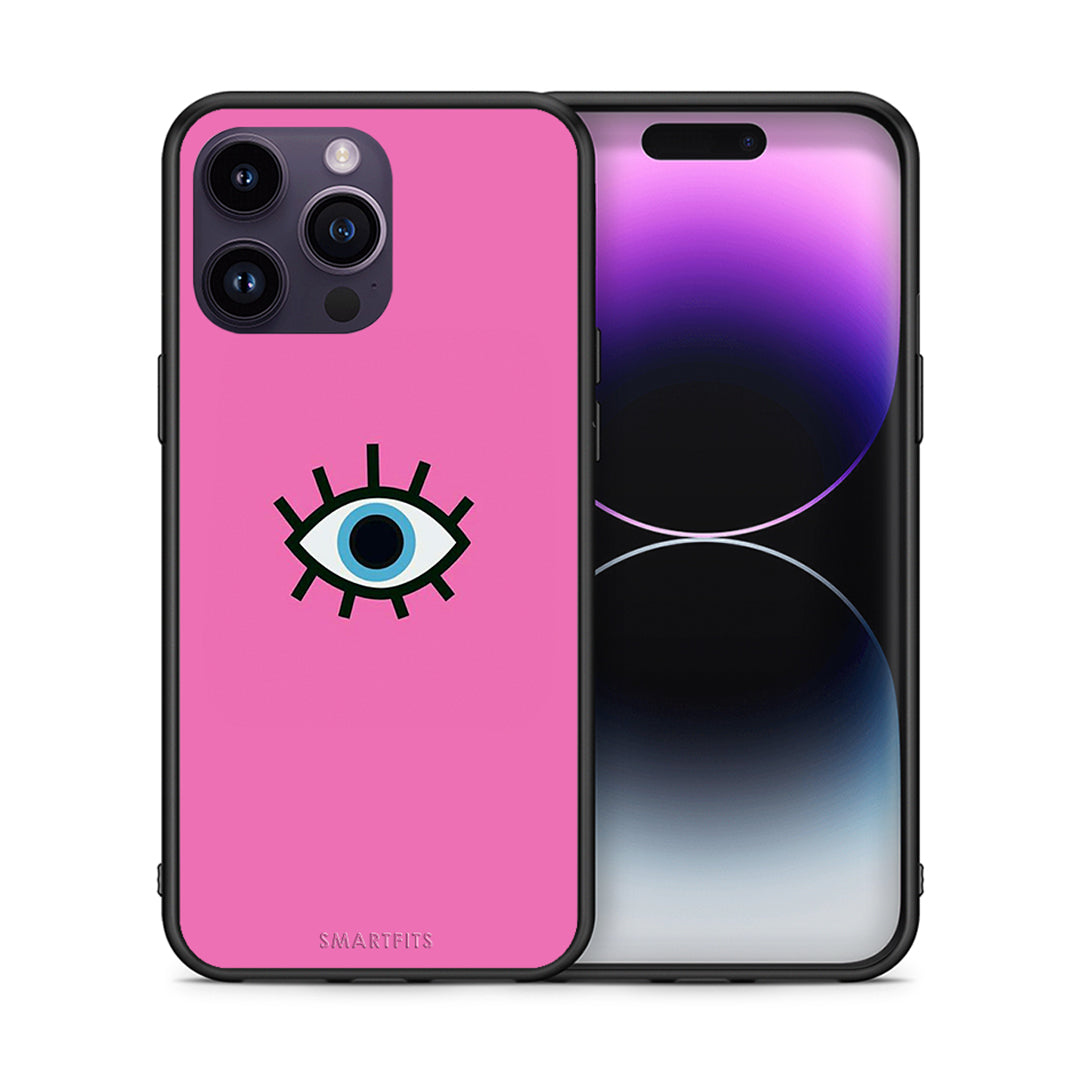 Θήκη iPhone 15 Pro Blue Eye Pink από τη Smartfits με σχέδιο στο πίσω μέρος και μαύρο περίβλημα | iPhone 15 Pro Blue Eye Pink case with colorful back and black bezels