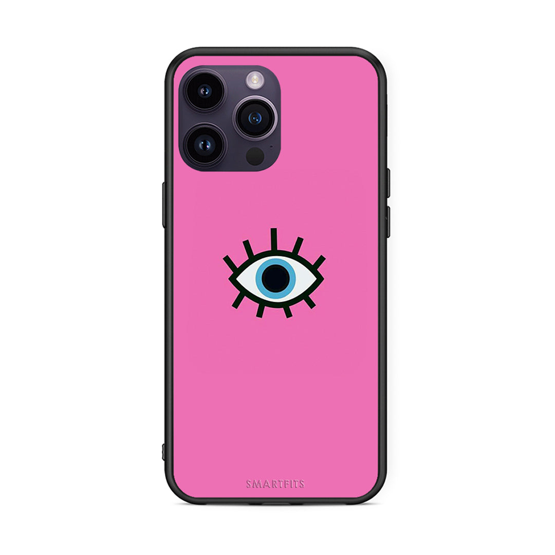 iPhone 14 Pro Blue Eye Pink θήκη από τη Smartfits με σχέδιο στο πίσω μέρος και μαύρο περίβλημα | Smartphone case with colorful back and black bezels by Smartfits