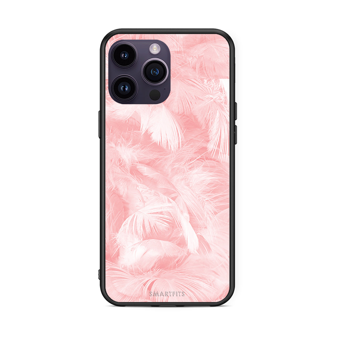 33 - iPhone 15 Pro Pink Feather Boho case, cover, bumper