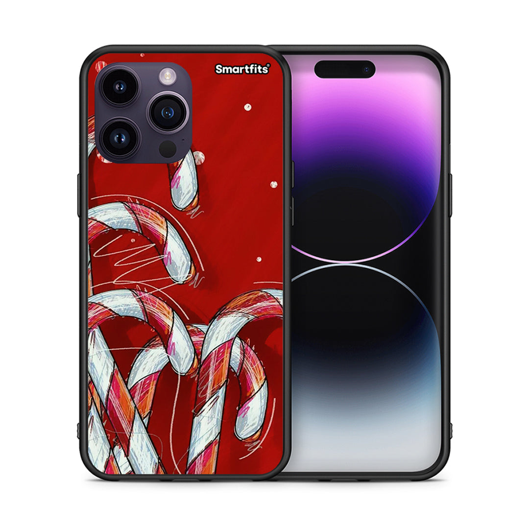 Θήκη iPhone 14 Pro Candy Cane από τη Smartfits με σχέδιο στο πίσω μέρος και μαύρο περίβλημα | iPhone 14 Pro Candy Cane case with colorful back and black bezels