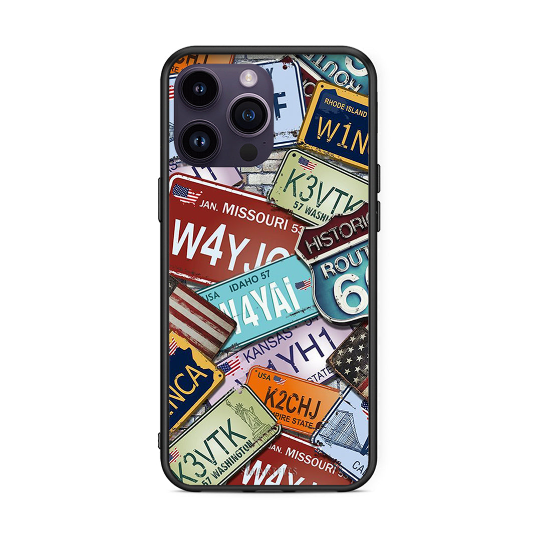 iPhone 15 Pro Car Plates θήκη από τη Smartfits με σχέδιο στο πίσω μέρος και μαύρο περίβλημα | Smartphone case with colorful back and black bezels by Smartfits