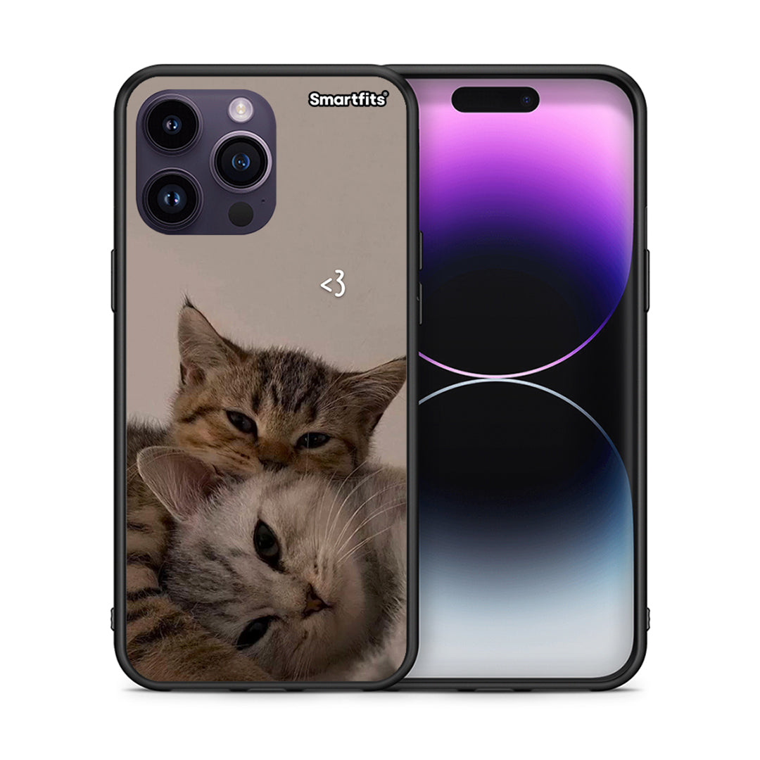 Θήκη iPhone 14 Pro Cats In Love από τη Smartfits με σχέδιο στο πίσω μέρος και μαύρο περίβλημα | iPhone 14 Pro Cats In Love case with colorful back and black bezels