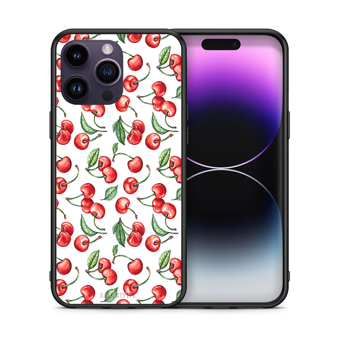 Θήκη iPhone 14 Pro Cherry Summer από τη Smartfits με σχέδιο στο πίσω μέρος και μαύρο περίβλημα | iPhone 14 Pro Cherry Summer case with colorful back and black bezels