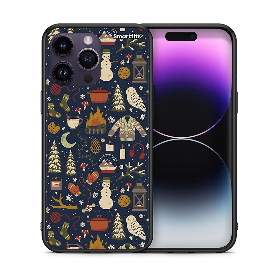 Θήκη iPhone 14 Pro Christmas Elements από τη Smartfits με σχέδιο στο πίσω μέρος και μαύρο περίβλημα | iPhone 14 Pro Christmas Elements case with colorful back and black bezels