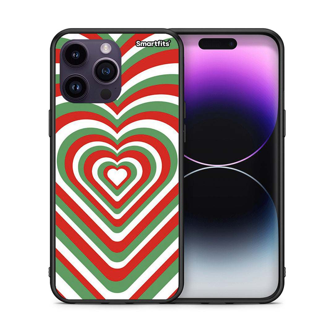 Θήκη iPhone 15 Pro Christmas Hearts από τη Smartfits με σχέδιο στο πίσω μέρος και μαύρο περίβλημα | iPhone 15 Pro Christmas Hearts case with colorful back and black bezels