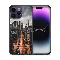Thumbnail for Θήκη iPhone 14 Pro City Lights από τη Smartfits με σχέδιο στο πίσω μέρος και μαύρο περίβλημα | iPhone 14 Pro City Lights case with colorful back and black bezels