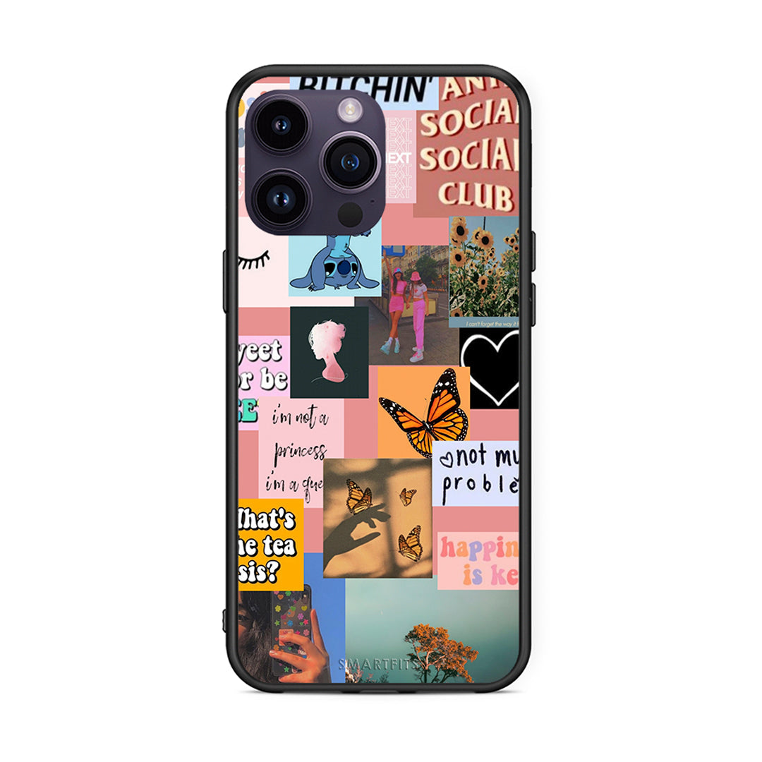 iPhone 15 Pro Collage Bitchin Θήκη Αγίου Βαλεντίνου από τη Smartfits με σχέδιο στο πίσω μέρος και μαύρο περίβλημα | Smartphone case with colorful back and black bezels by Smartfits