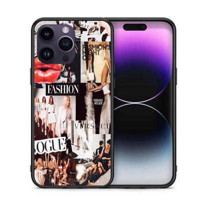 Θήκη Αγίου Βαλεντίνου iPhone 14 Pro Collage Fashion από τη Smartfits με σχέδιο στο πίσω μέρος και μαύρο περίβλημα | iPhone 14 Pro Collage Fashion case with colorful back and black bezels