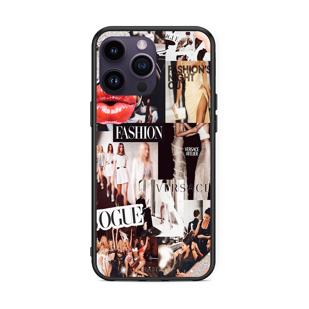 iPhone 15 Pro Collage Fashion Θήκη Αγίου Βαλεντίνου από τη Smartfits με σχέδιο στο πίσω μέρος και μαύρο περίβλημα | Smartphone case with colorful back and black bezels by Smartfits