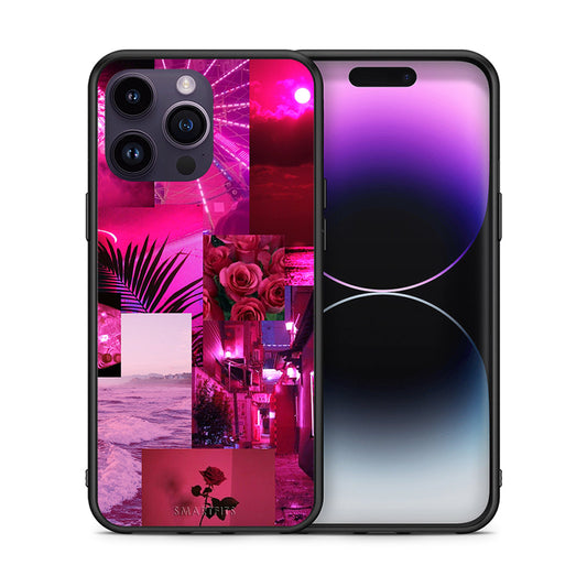 Θήκη Αγίου Βαλεντίνου iPhone 14 Pro Collage Red Roses από τη Smartfits με σχέδιο στο πίσω μέρος και μαύρο περίβλημα | iPhone 14 Pro Collage Red Roses case with colorful back and black bezels