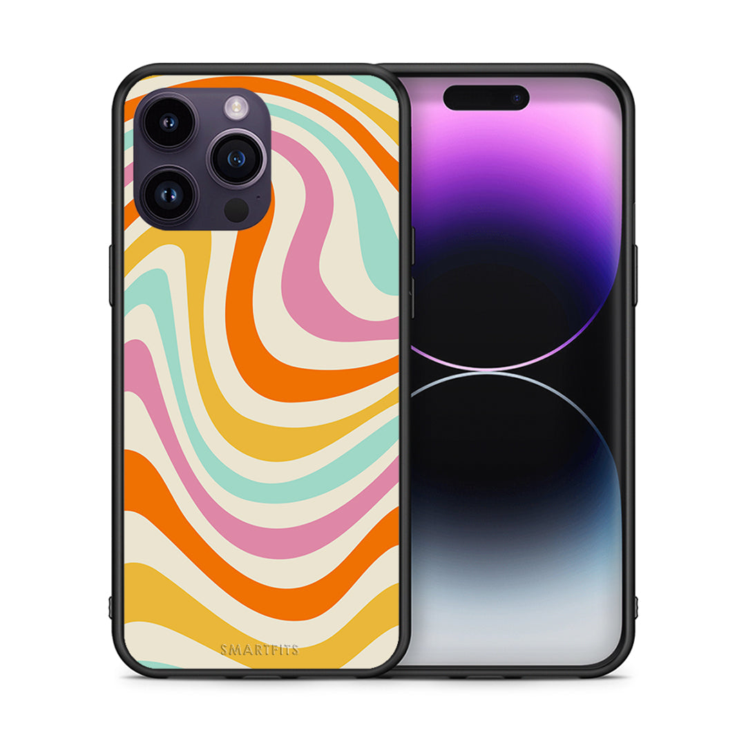 Θήκη iPhone 14 Pro Colourful Waves από τη Smartfits με σχέδιο στο πίσω μέρος και μαύρο περίβλημα | iPhone 14 Pro Colourful Waves case with colorful back and black bezels