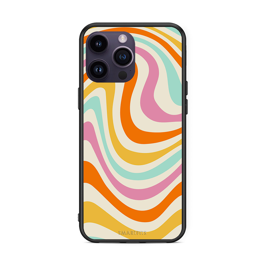 iPhone 14 Pro Colourful Waves θήκη από τη Smartfits με σχέδιο στο πίσω μέρος και μαύρο περίβλημα | Smartphone case with colorful back and black bezels by Smartfits