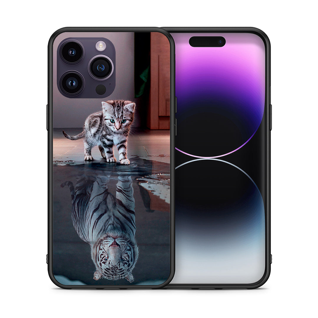 Θήκη iPhone 14 Pro Tiger Cute από τη Smartfits με σχέδιο στο πίσω μέρος και μαύρο περίβλημα | iPhone 14 Pro Tiger Cute case with colorful back and black bezels