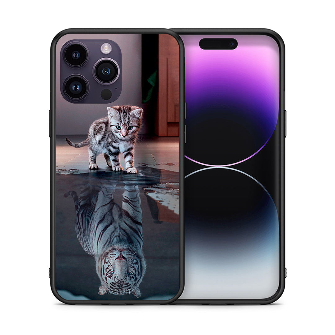 Θήκη iPhone 15 Pro Tiger Cute από τη Smartfits με σχέδιο στο πίσω μέρος και μαύρο περίβλημα | iPhone 15 Pro Tiger Cute case with colorful back and black bezels