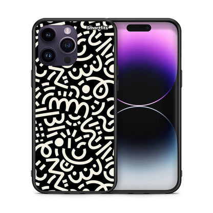 Θήκη iPhone 14 Pro Doodle Art από τη Smartfits με σχέδιο στο πίσω μέρος και μαύρο περίβλημα | iPhone 14 Pro Doodle Art case with colorful back and black bezels