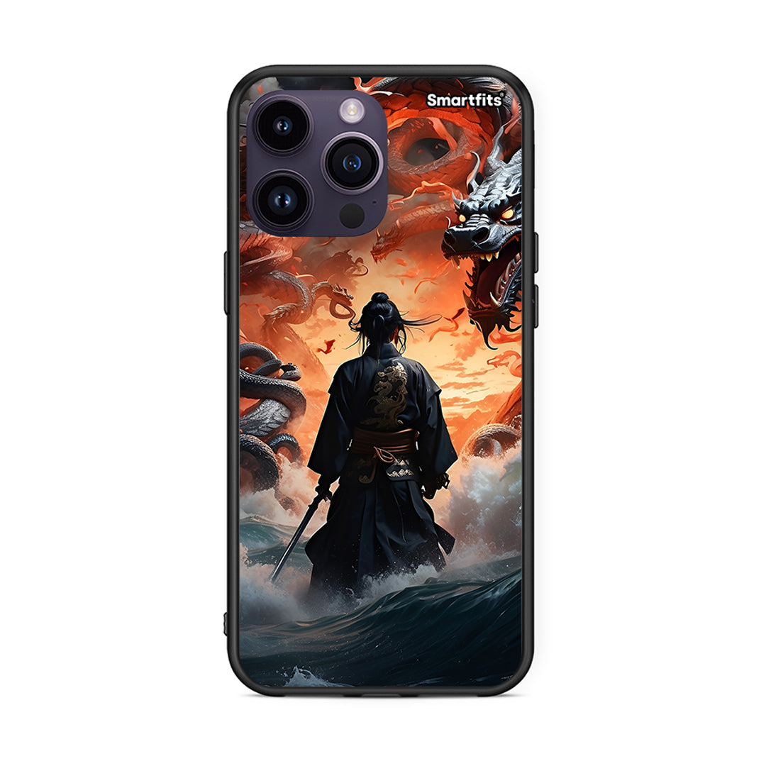 iPhone 14 Pro Dragons Fight θήκη από τη Smartfits με σχέδιο στο πίσω μέρος και μαύρο περίβλημα | Smartphone case with colorful back and black bezels by Smartfits