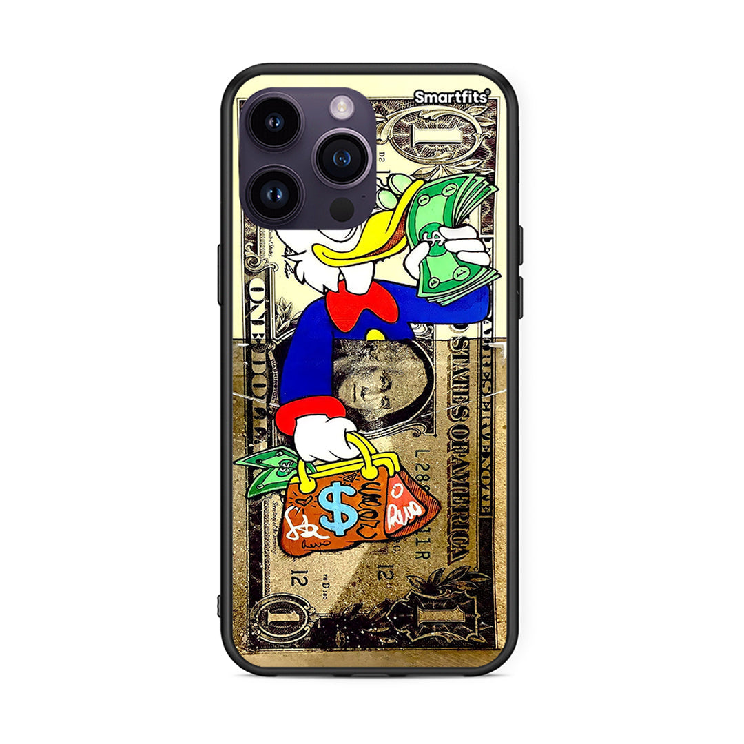 iPhone 15 Pro Duck Money Θήκη από τη Smartfits με σχέδιο στο πίσω μέρος και μαύρο περίβλημα | Smartphone case with colorful back and black bezels by Smartfits