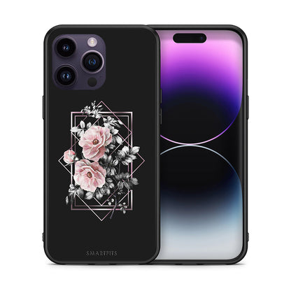 Θήκη iPhone 14 Pro Frame Flower από τη Smartfits με σχέδιο στο πίσω μέρος και μαύρο περίβλημα | iPhone 14 Pro Frame Flower case with colorful back and black bezels