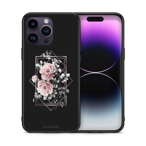 Θήκη iPhone 14 Pro Frame Flower από τη Smartfits με σχέδιο στο πίσω μέρος και μαύρο περίβλημα | iPhone 14 Pro Frame Flower case with colorful back and black bezels
