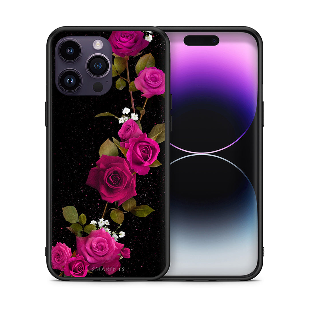 Θήκη iPhone 14 Pro Red Roses Flower από τη Smartfits με σχέδιο στο πίσω μέρος και μαύρο περίβλημα | iPhone 14 Pro Red Roses Flower case with colorful back and black bezels