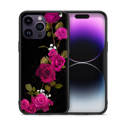 Θήκη iPhone 14 Pro Red Roses Flower από τη Smartfits με σχέδιο στο πίσω μέρος και μαύρο περίβλημα | iPhone 14 Pro Red Roses Flower case with colorful back and black bezels