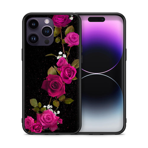 Θήκη iPhone 14 Pro Red Roses Flower από τη Smartfits με σχέδιο στο πίσω μέρος και μαύρο περίβλημα | iPhone 14 Pro Red Roses Flower case with colorful back and black bezels