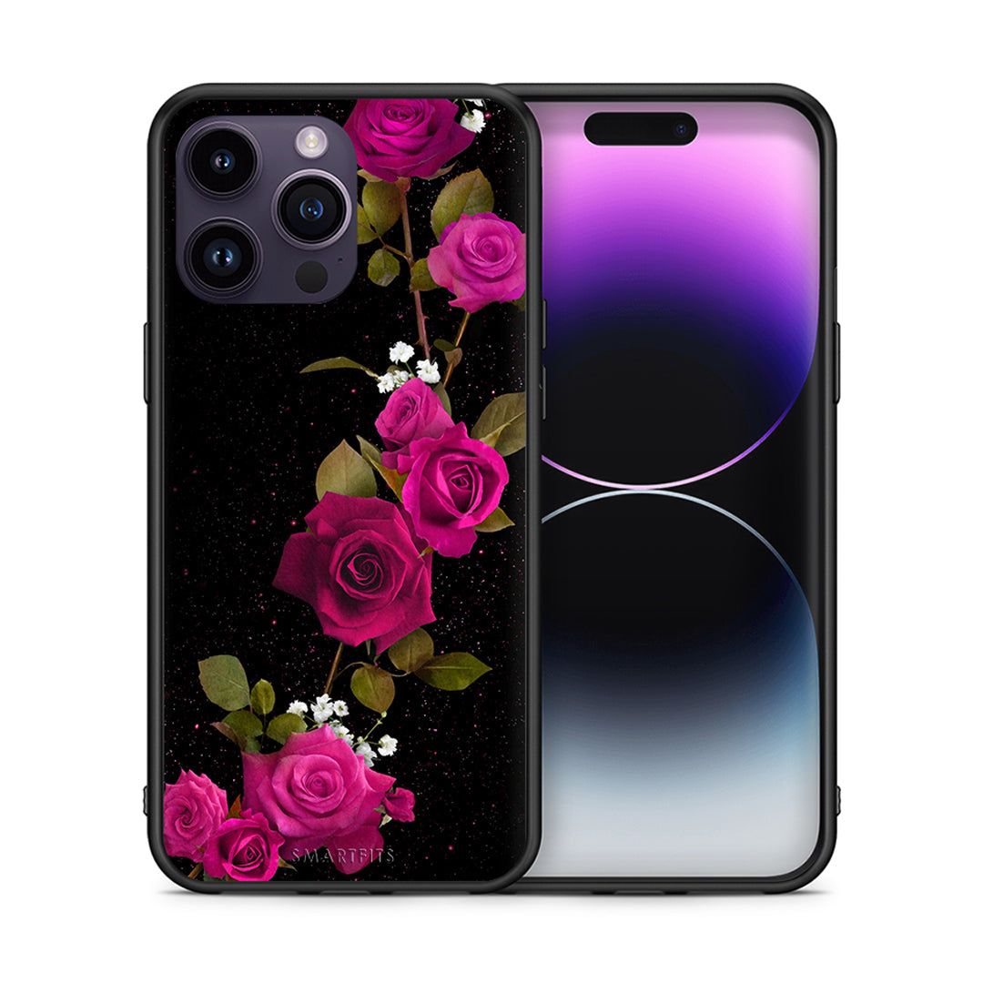 Θήκη iPhone 15 Pro Red Roses Flower από τη Smartfits με σχέδιο στο πίσω μέρος και μαύρο περίβλημα | iPhone 15 Pro Red Roses Flower case with colorful back and black bezels