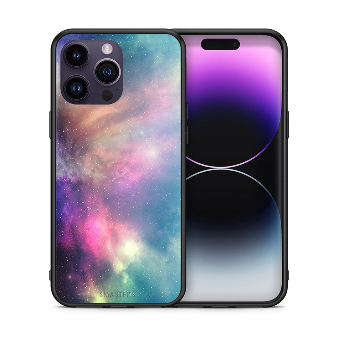Θήκη iPhone 14 Pro Rainbow Galaxy από τη Smartfits με σχέδιο στο πίσω μέρος και μαύρο περίβλημα | iPhone 14 Pro Rainbow Galaxy case with colorful back and black bezels