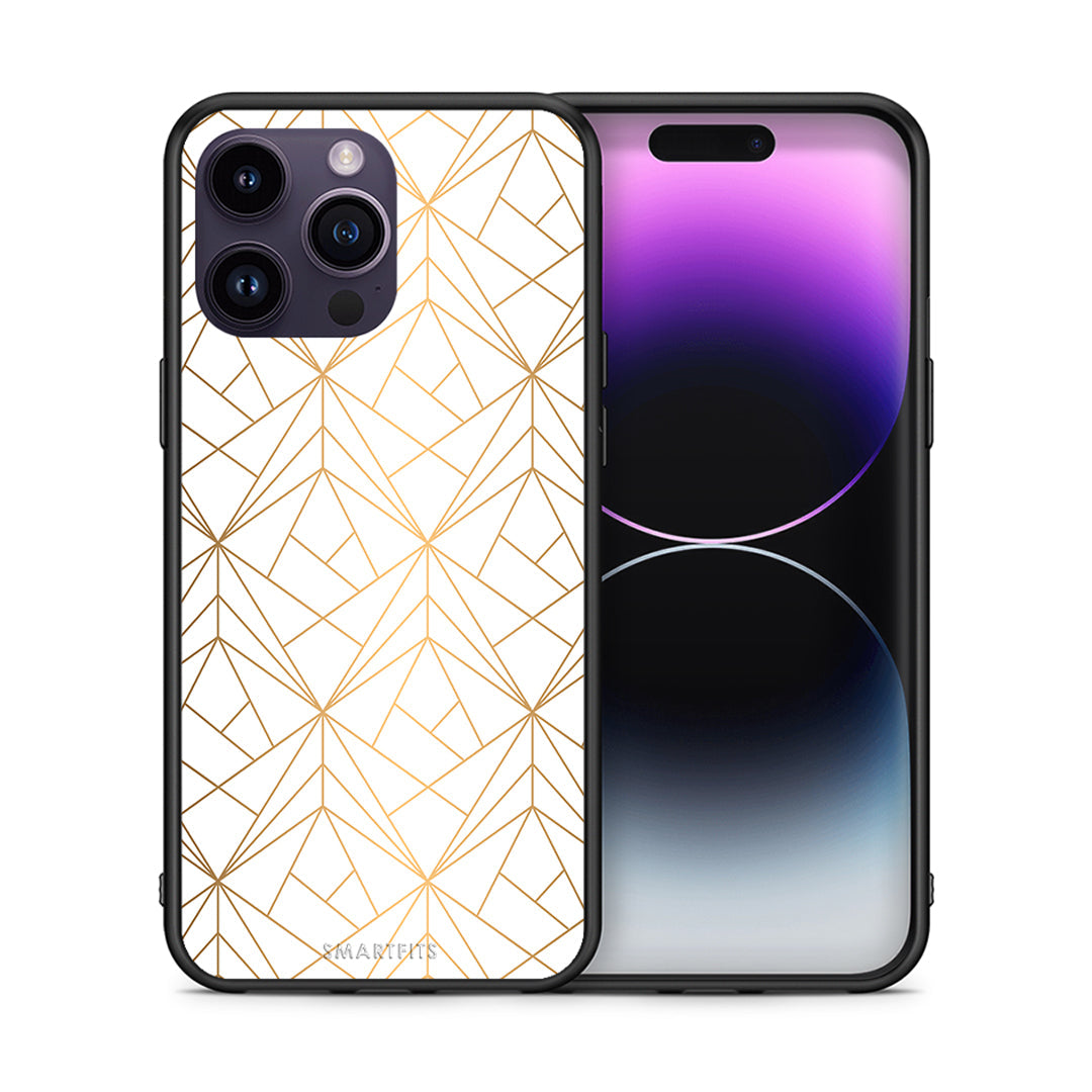 Θήκη iPhone 14 Pro Luxury White Geometric από τη Smartfits με σχέδιο στο πίσω μέρος και μαύρο περίβλημα | iPhone 14 Pro Luxury White Geometric case with colorful back and black bezels