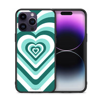 Thumbnail for Θήκη iPhone 15 Pro Green Hearts από τη Smartfits με σχέδιο στο πίσω μέρος και μαύρο περίβλημα | iPhone 15 Pro Green Hearts case with colorful back and black bezels