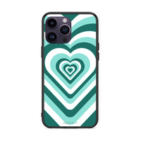 Thumbnail for iPhone 15 Pro Green Hearts θήκη από τη Smartfits με σχέδιο στο πίσω μέρος και μαύρο περίβλημα | Smartphone case with colorful back and black bezels by Smartfits