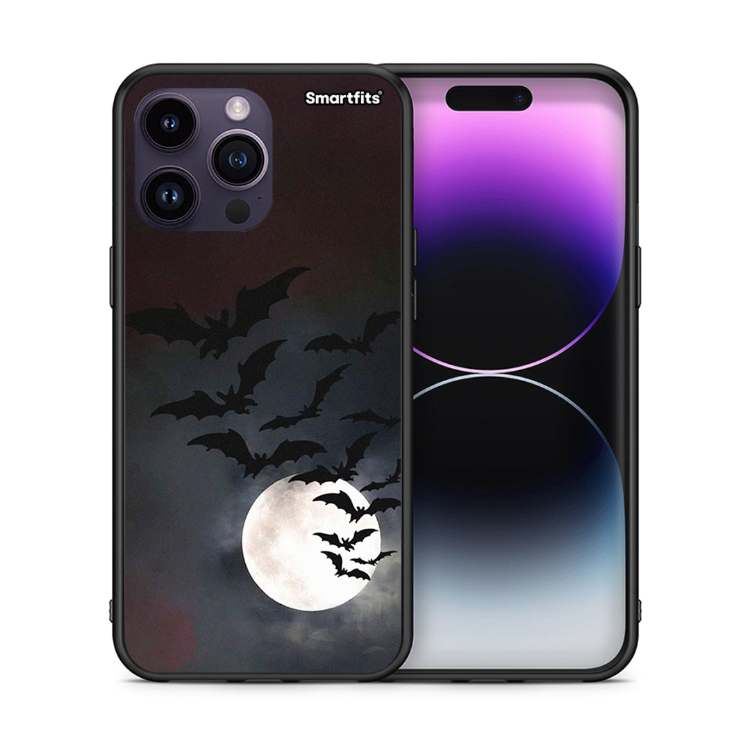 Θήκη iPhone 15 Pro Halloween Bat Night από τη Smartfits με σχέδιο στο πίσω μέρος και μαύρο περίβλημα | iPhone 15 Pro Halloween Bat Night case with colorful back and black bezels